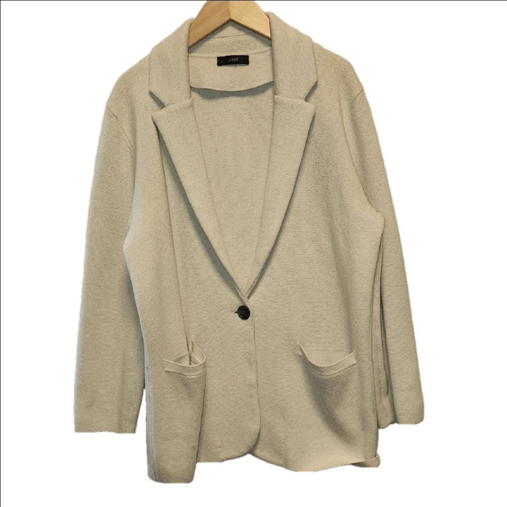 J. Crew Neutral Single Breasted Wool Blend Sweater Blazer Women's L